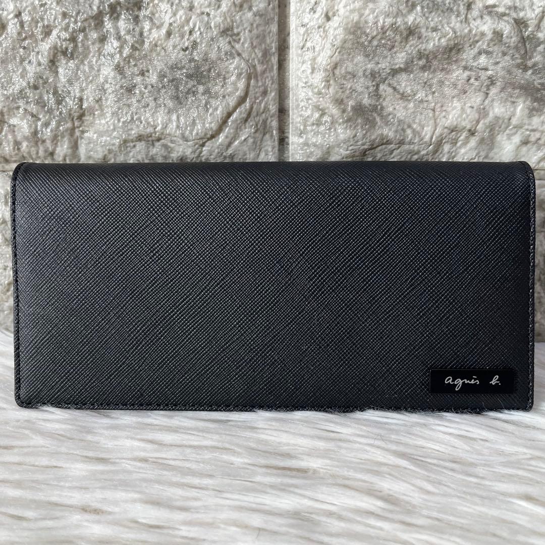 【新品未使用】アニエスベー　agnes b.プレートロゴ　レザー　かぶせ長財布