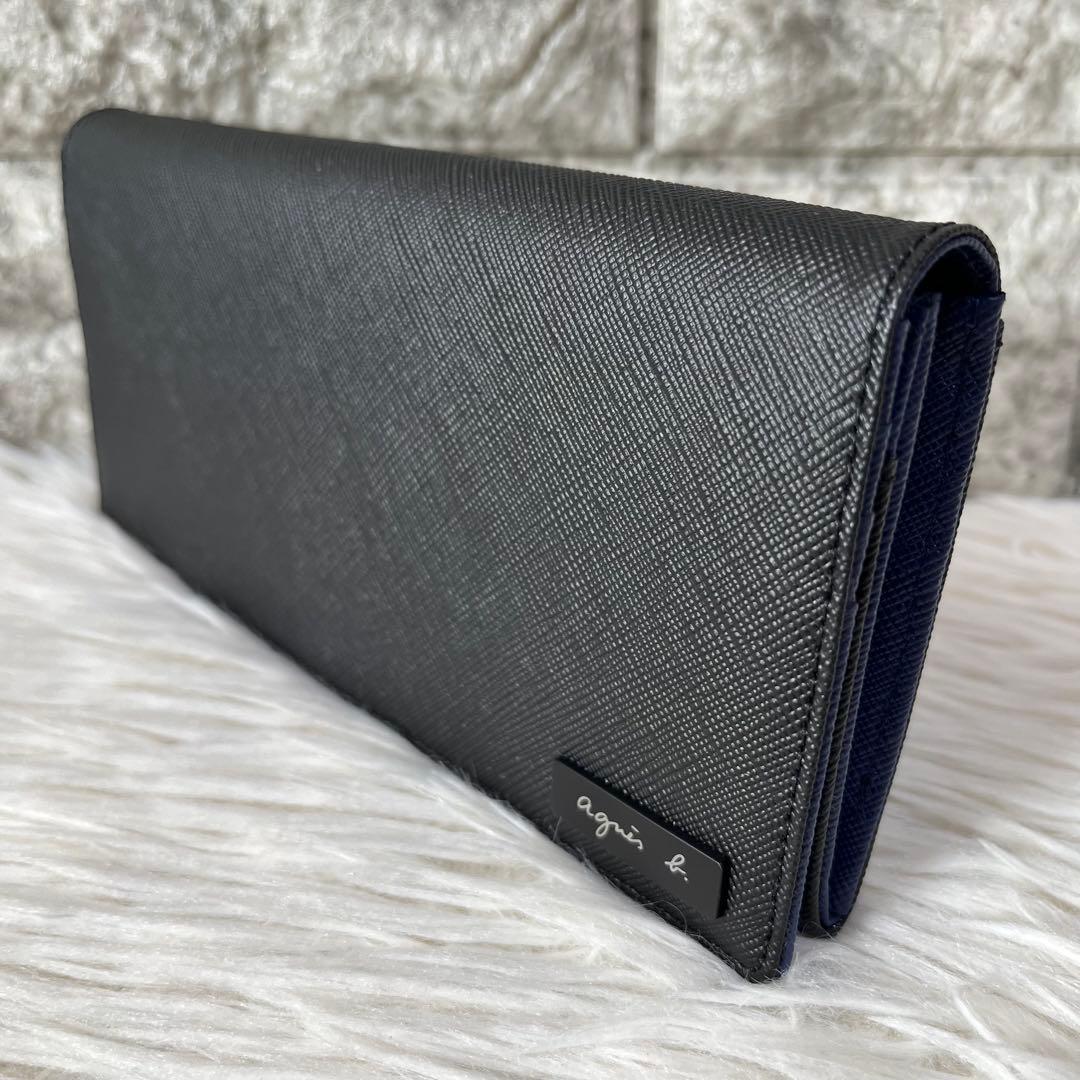 【新品未使用】アニエスベー　agnes b.プレートロゴ　レザー　かぶせ長財布