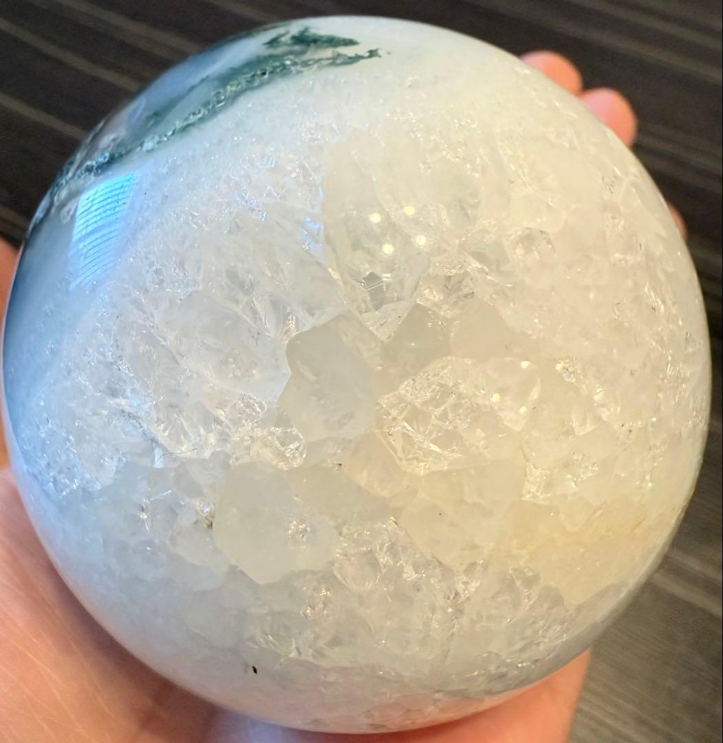 高品質♡ モスアゲート 笑口 スフィア 丸玉 ジオード 74mm 苔瑪瑙 天然石