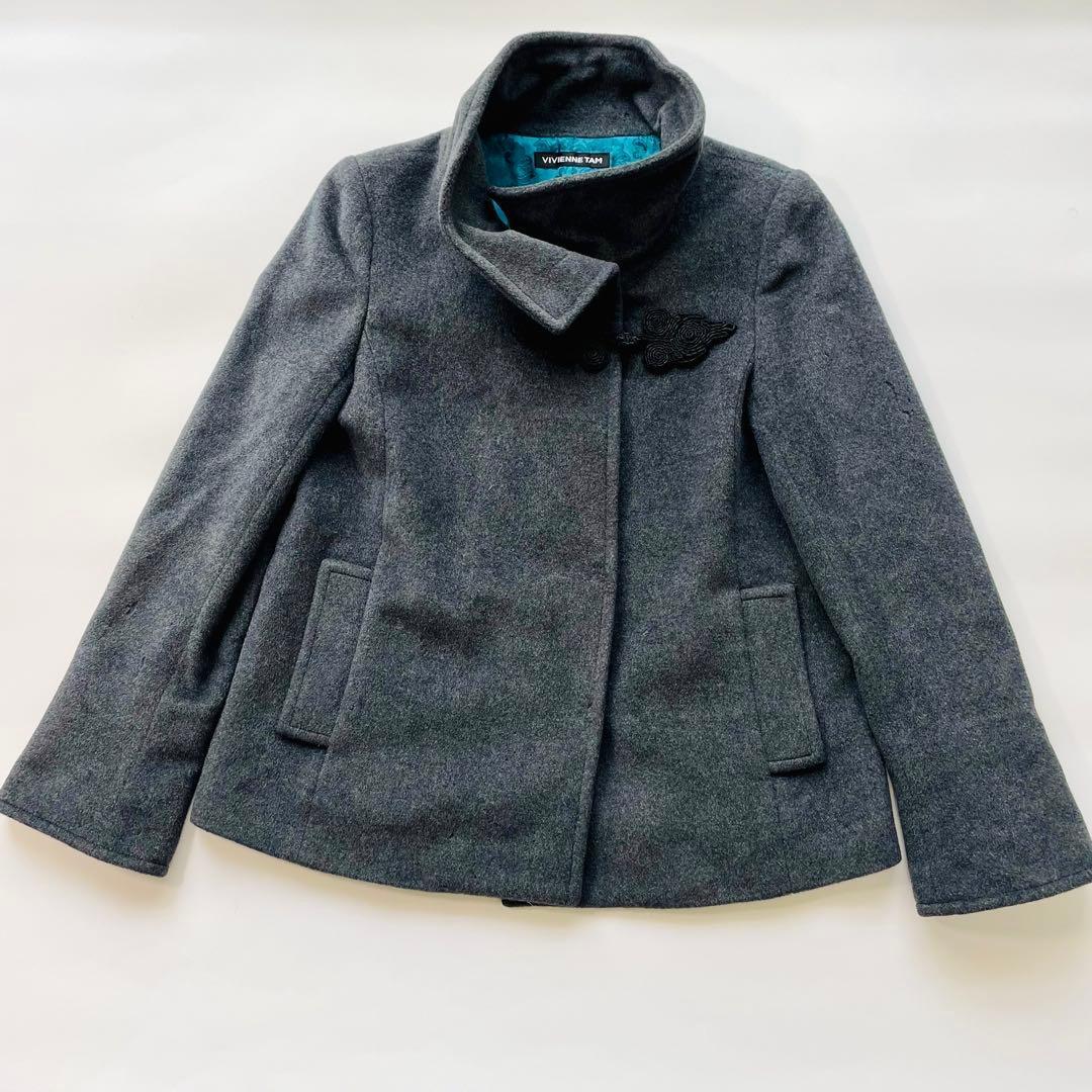 VIVIENNE TAM アンゴラ混 スタンドカラージャケット チャイナ グレー