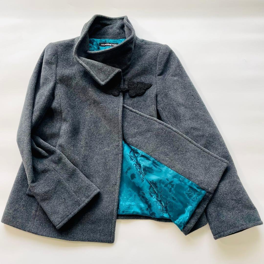 VIVIENNE TAM アンゴラ混 スタンドカラージャケット チャイナ グレー