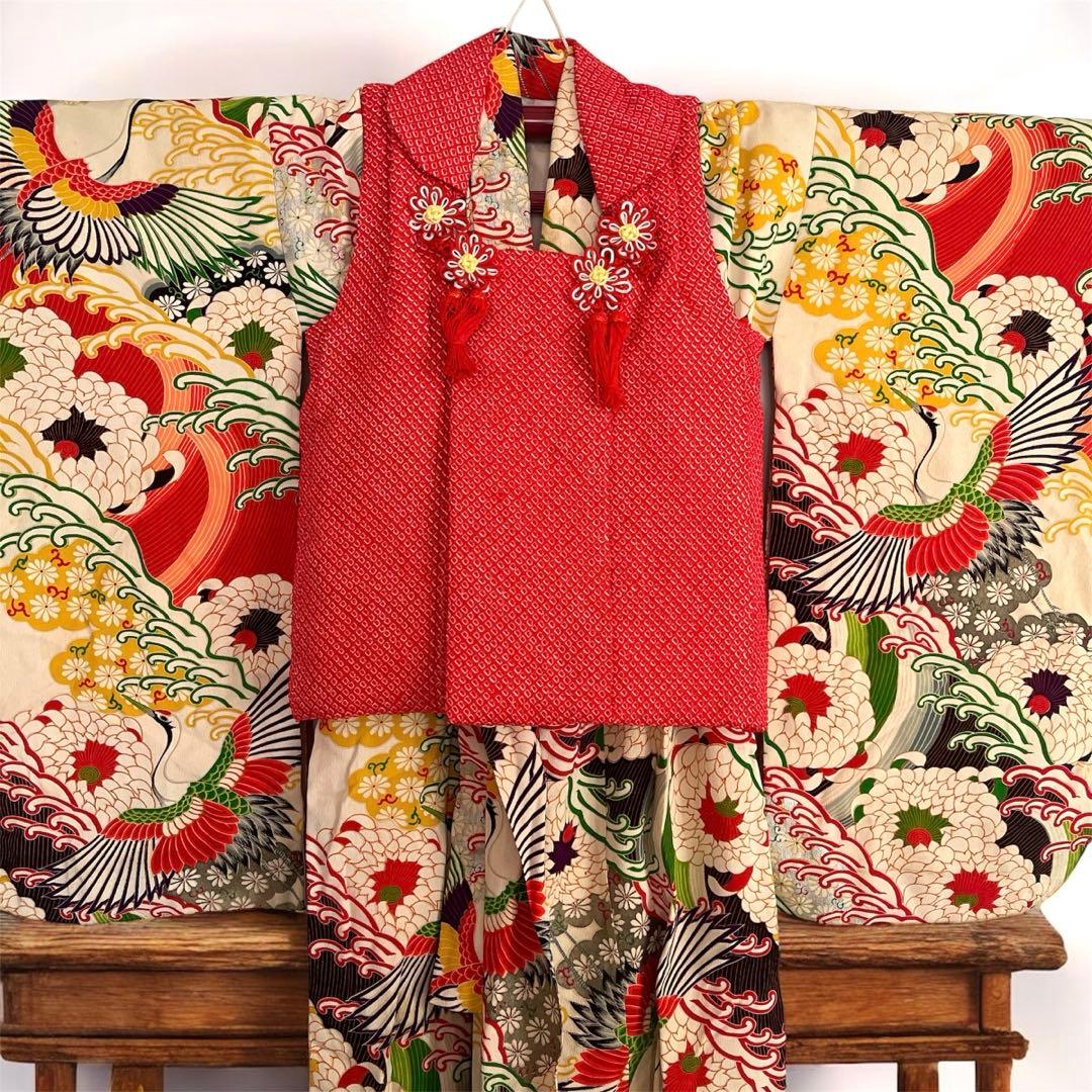 アンティーク　七五三　3歳　着物　被布コートビーズバック　草履セット☆