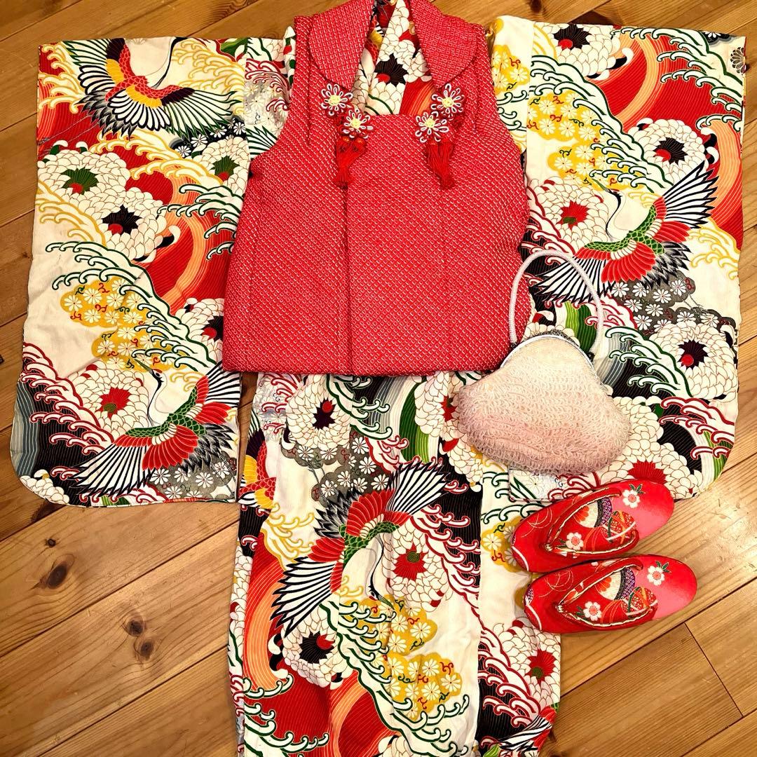 アンティーク　七五三　3歳　着物　被布コートビーズバック　草履セット☆
