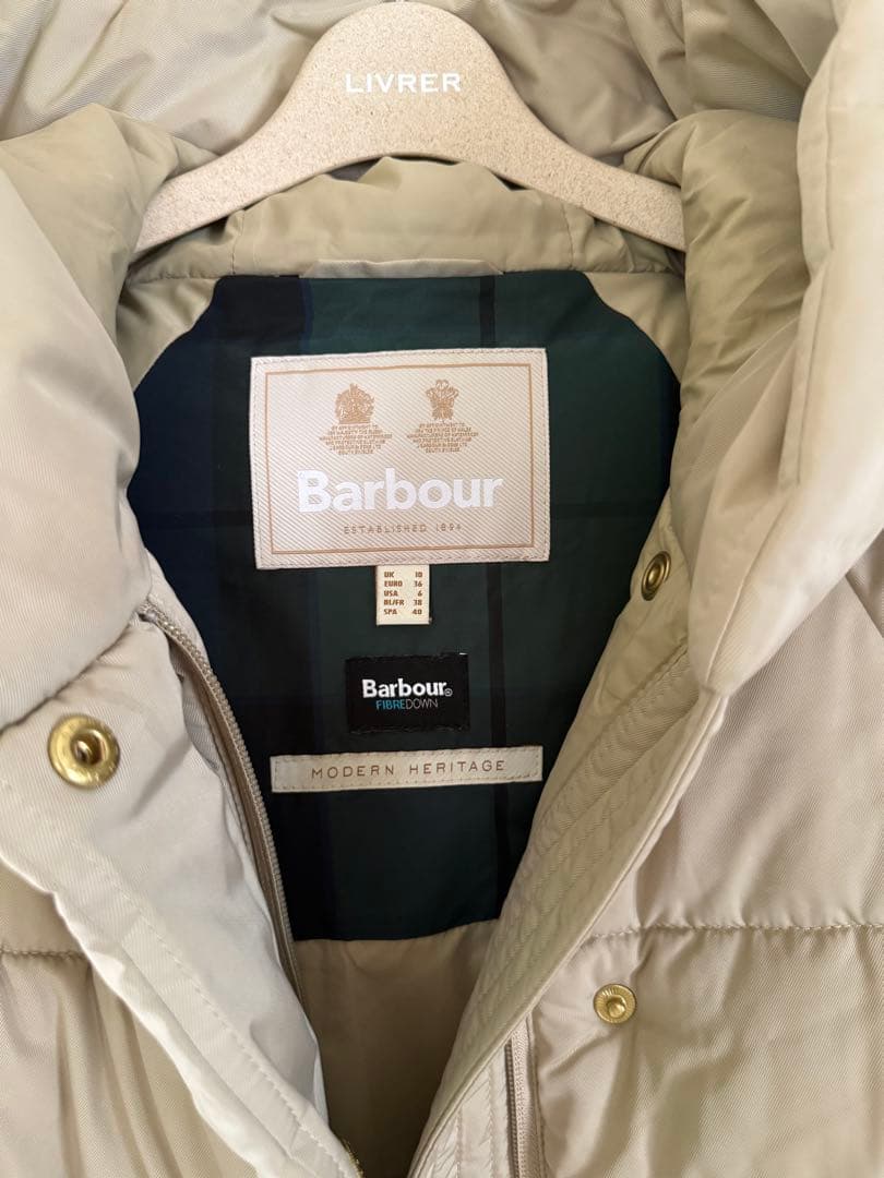 極美品Barbour ベージュ ロングダウンベスト フード付きドゥーズィエム