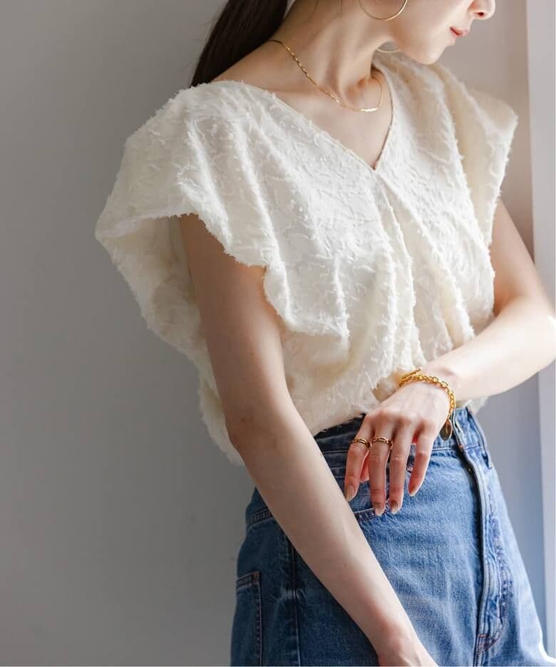 NOBLE❤美品 【洗える】レオパードジャガードデコルテVブラウス