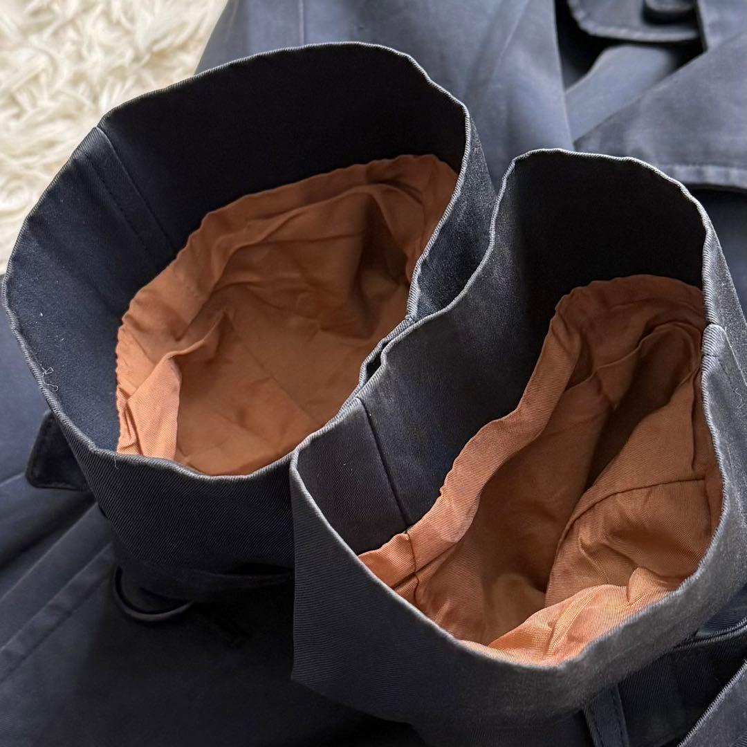 アクアスキュータム ロング トレンチコート チェック ネイビー