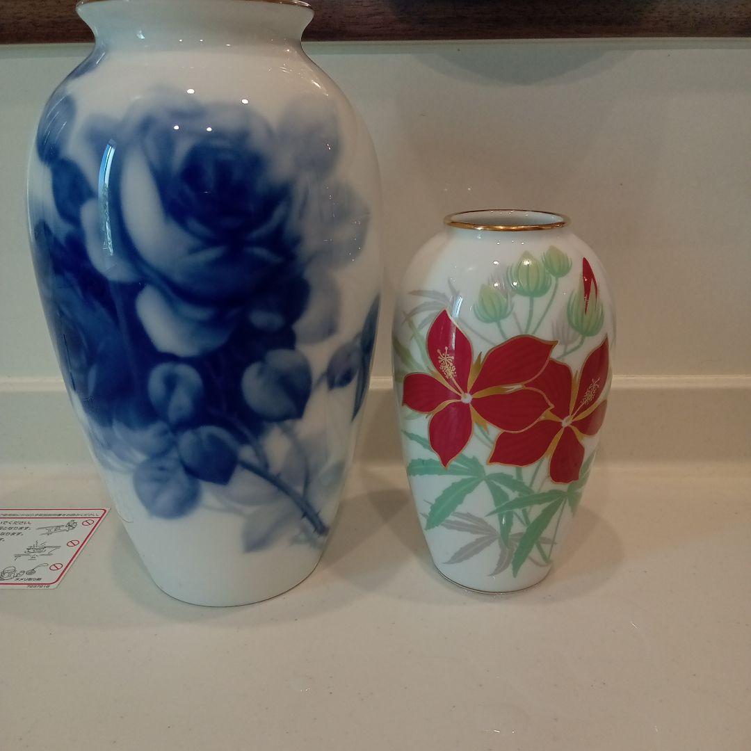 大倉陶園　ブルーローズ　可愛いミニ花瓶セット