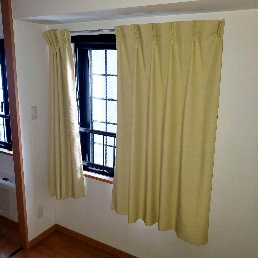 ★【美品】絶妙カラーの裏地付きオーダーカーテン ACTUS/イエロー★