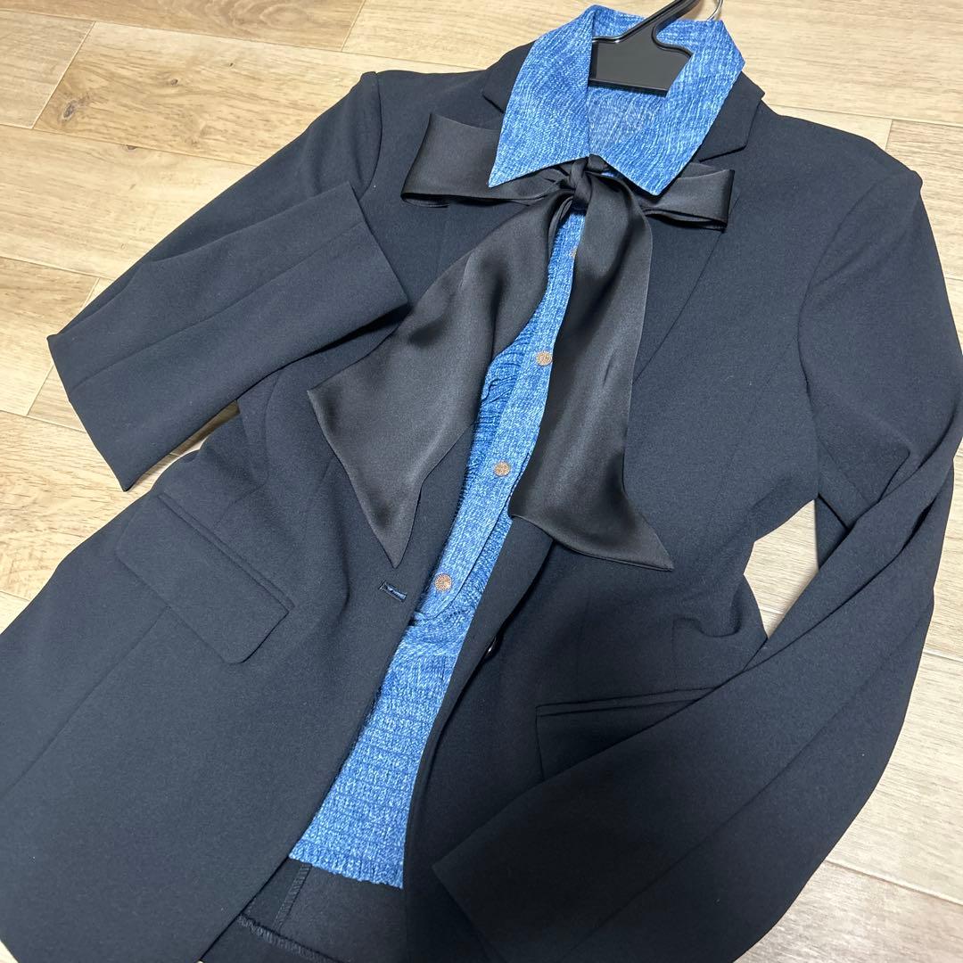 ダブルスタンダード　デニムプリントシフォンブラウス