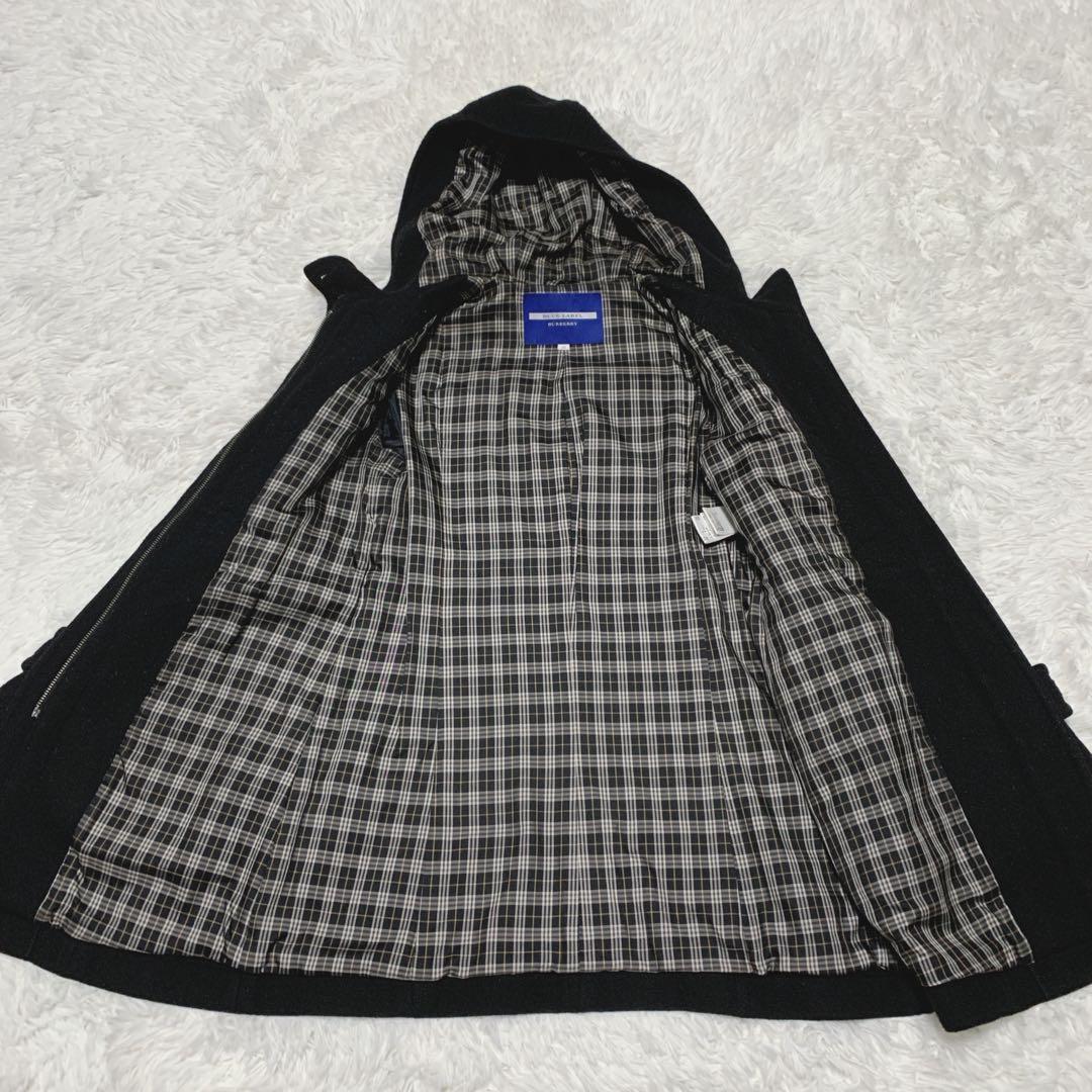 【美品】バーバリーブルーレーベル ダッフルコート ブラック ウール フード 38