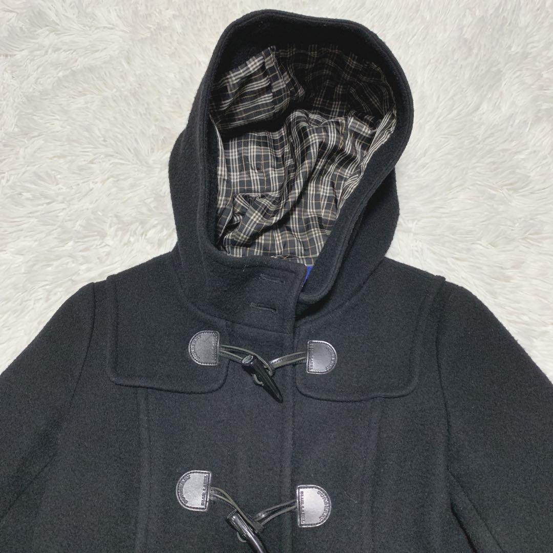 【美品】バーバリーブルーレーベル ダッフルコート ブラック ウール フード 38