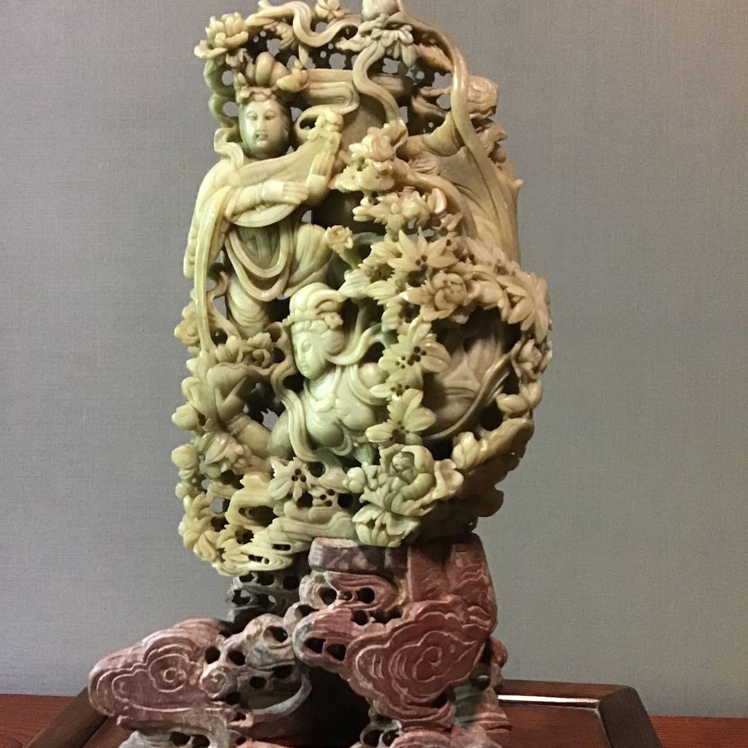 碧玉極微細彫刻　飛翔天女　弁財天　金運の使い　蓄財追求神様石