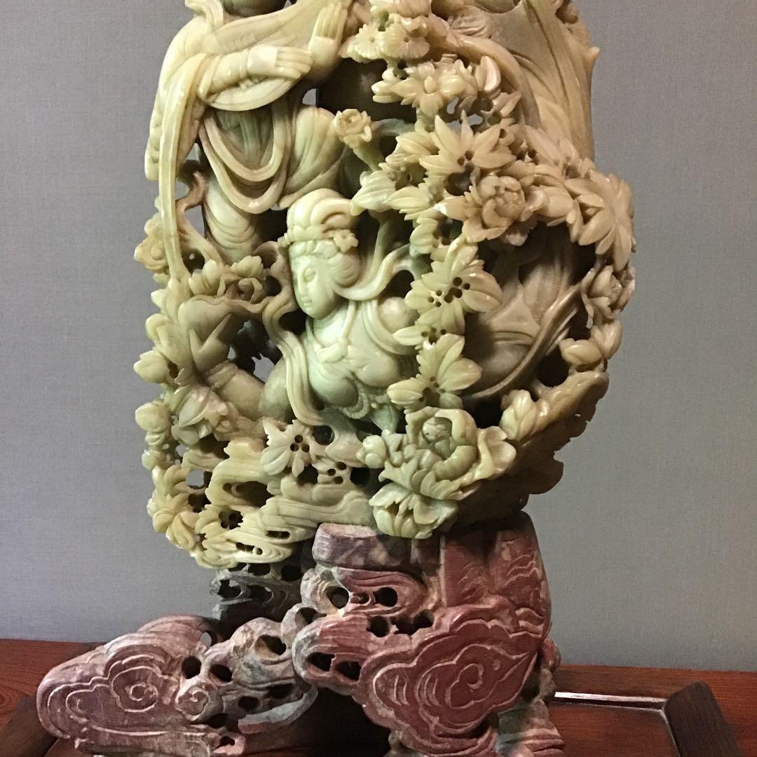 碧玉極微細彫刻　飛翔天女　弁財天　金運の使い　蓄財追求神様石