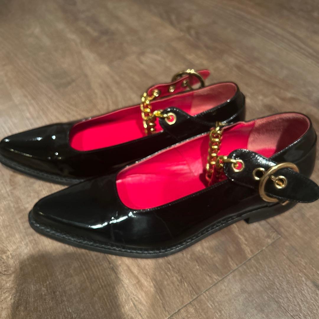 コムデギャルソン　24.5センチ ブラックエナメルポインテットトゥパンプス