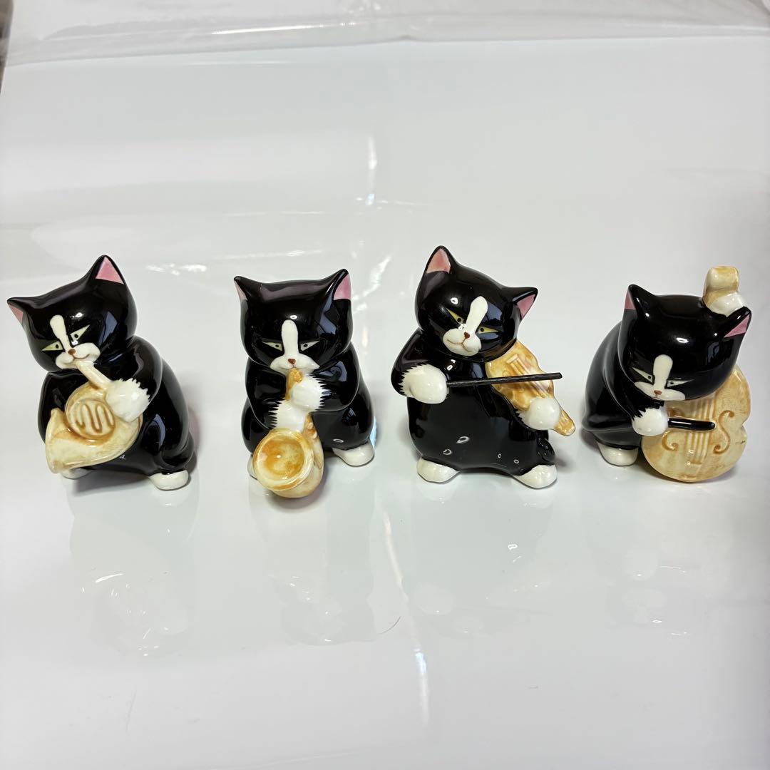 【瀬戸焼】黒猫オーケストラ　11体セット　黒猫音楽隊　黒猫楽団　台座付き