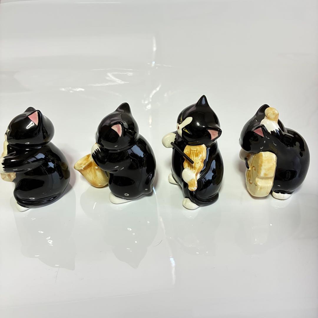 【瀬戸焼】黒猫オーケストラ　11体セット　黒猫音楽隊　黒猫楽団　台座付き