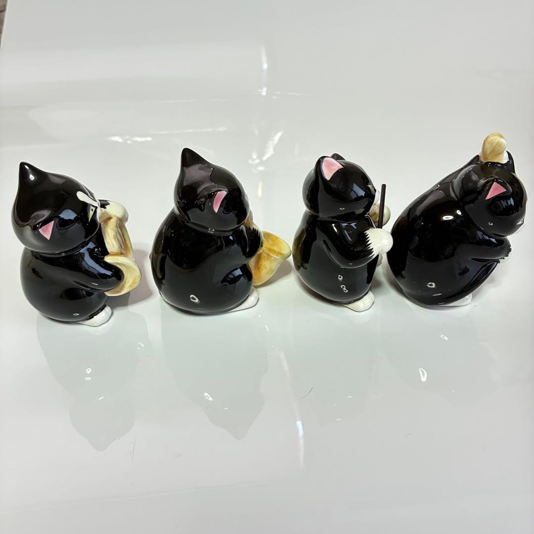 【瀬戸焼】黒猫オーケストラ　11体セット　黒猫音楽隊　黒猫楽団　台座付き