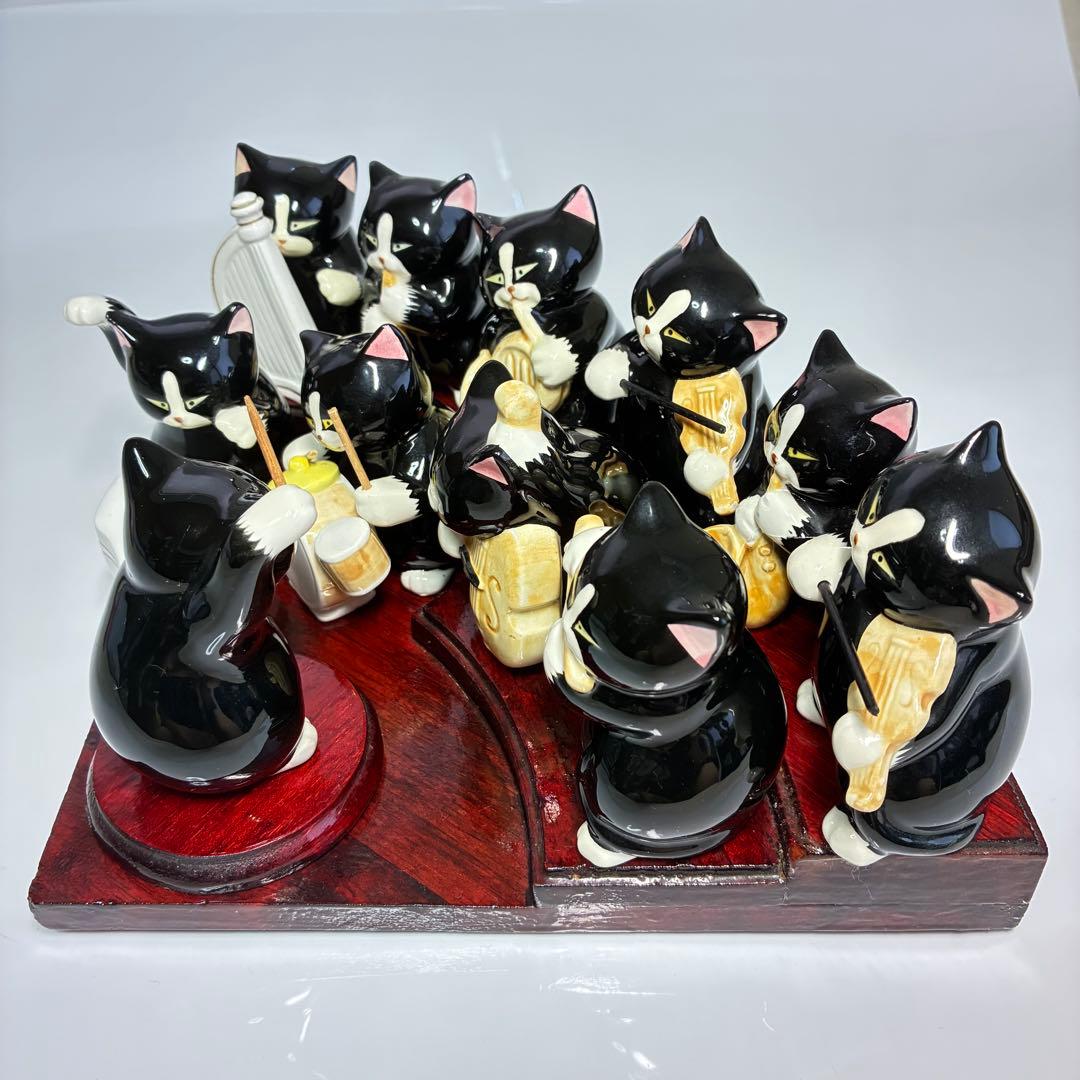 【瀬戸焼】黒猫オーケストラ　11体セット　黒猫音楽隊　黒猫楽団　台座付き