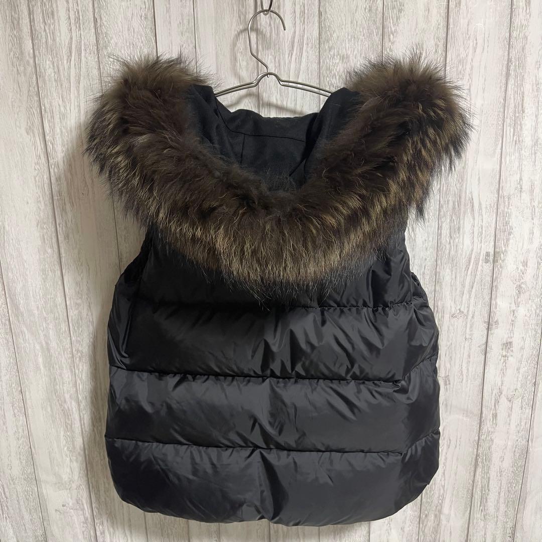 アポロ君ナノユニバース × 西川ダウン 黒 ダウンベスト 38 ファー付