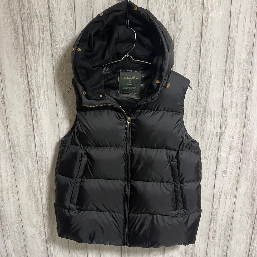 アポロ君ナノユニバース × 西川ダウン 黒 ダウンベスト 38 ファー付