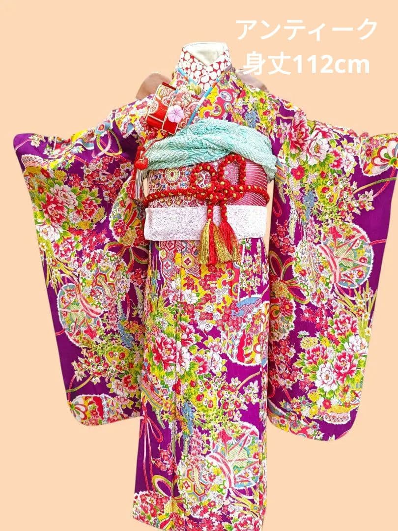 専用です☆アンティーク紫　百花繚乱着物と作り帯☆七五三