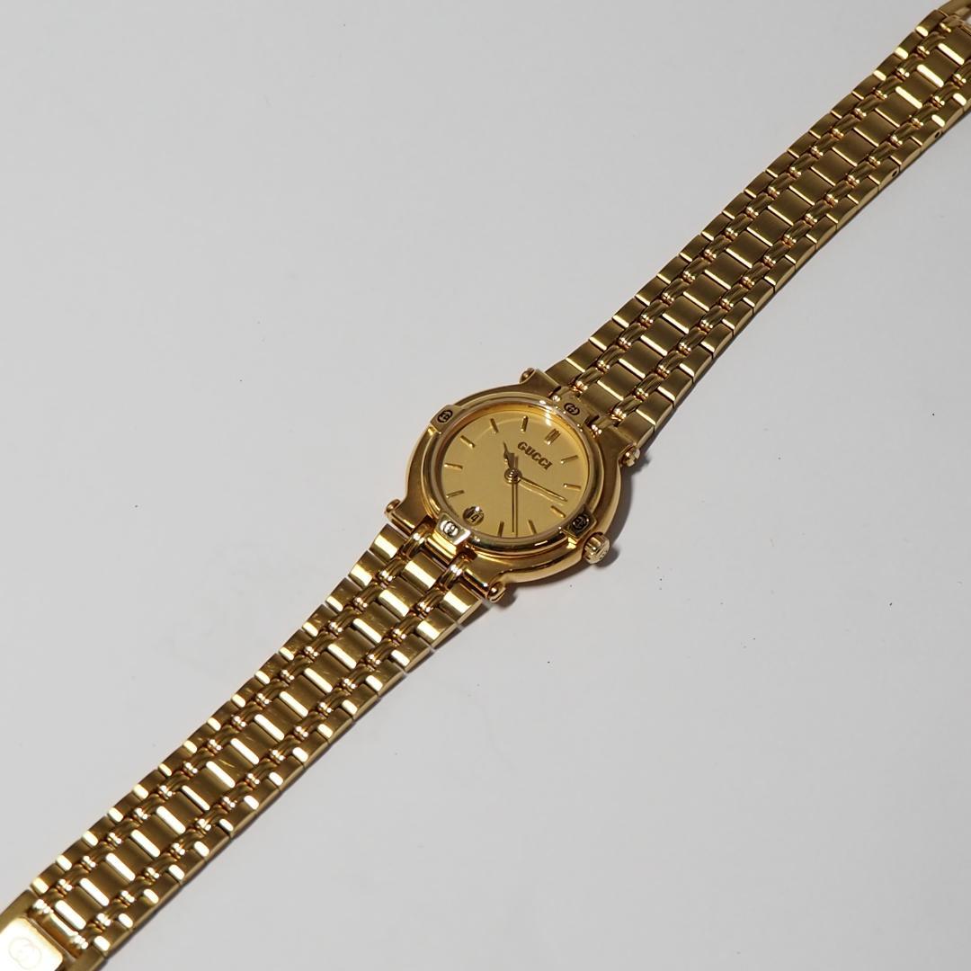美品 グッチ GUCCI 9200L ゴールド文字盤 デイト 腕時計 H418