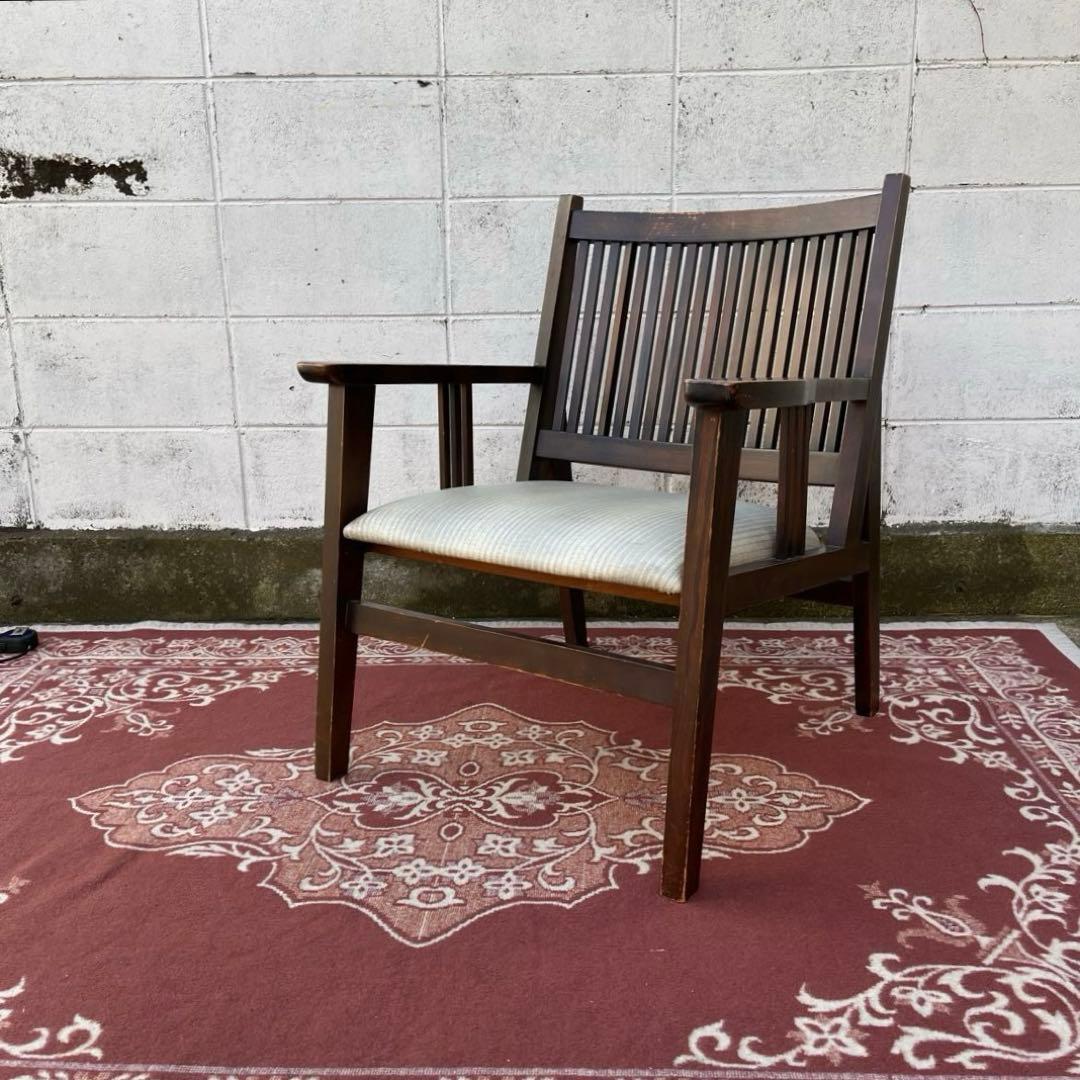 ビンテージ古家具◾️木製 肘掛けアームチェア ロビーチェア 椅子 イス チェア A