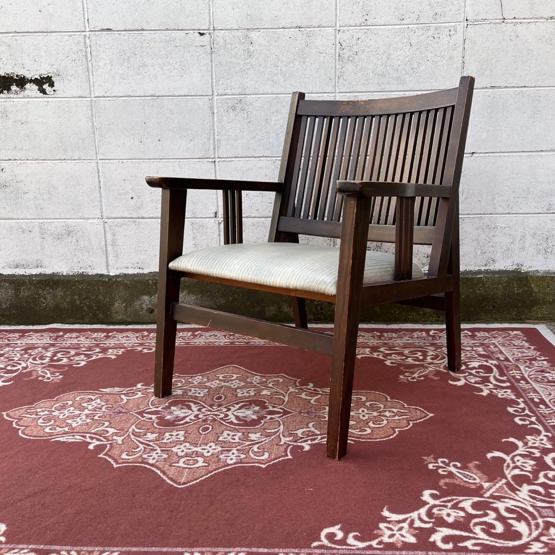 ビンテージ古家具◾️木製 肘掛けアームチェア ロビーチェア 椅子 イス チェア A