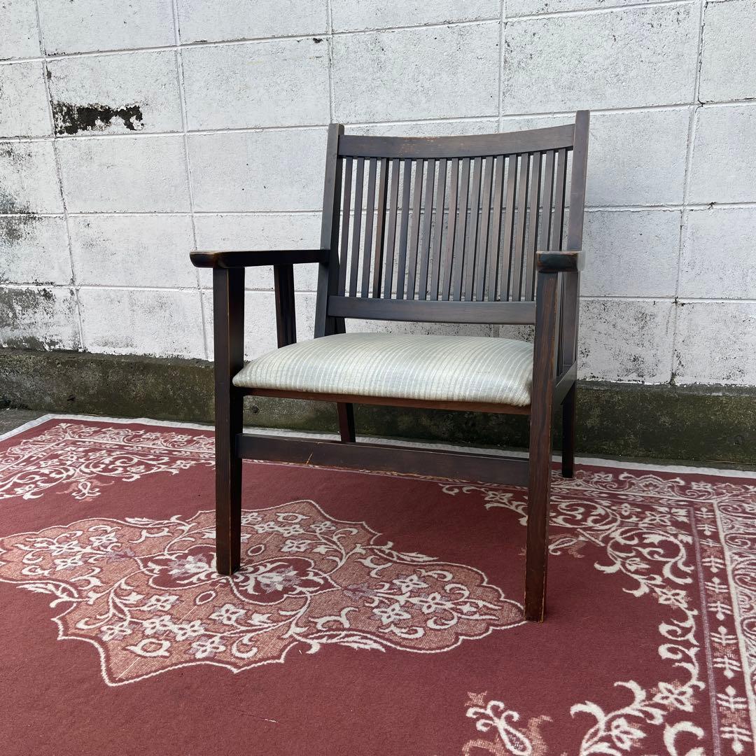 ビンテージ古家具◾️木製 肘掛けアームチェア ロビーチェア 椅子 イス チェア A