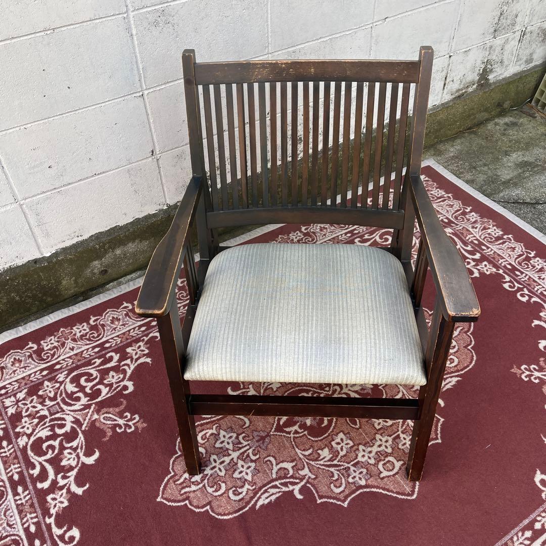 ビンテージ古家具◾️木製 肘掛けアームチェア ロビーチェア 椅子 イス チェア A