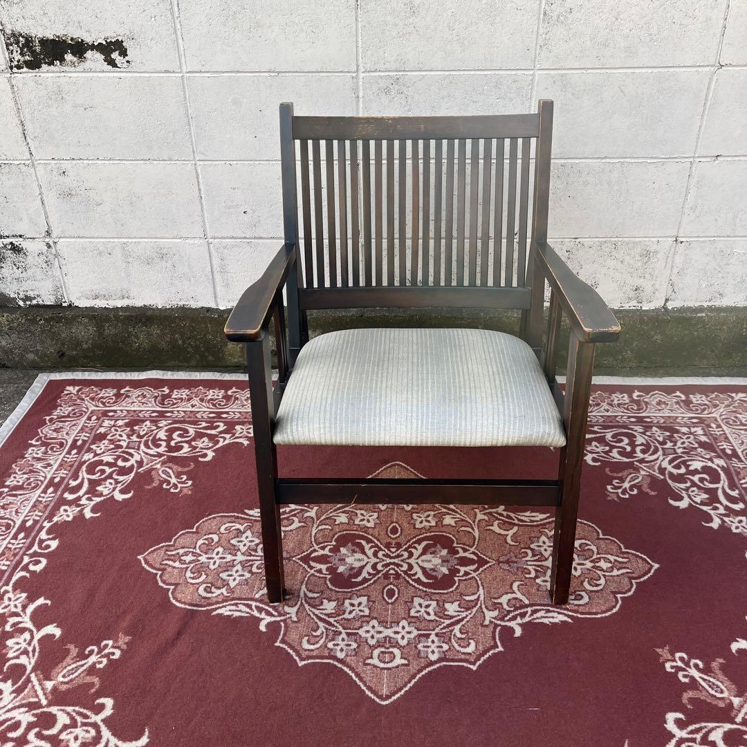ビンテージ古家具◾️木製 肘掛けアームチェア ロビーチェア 椅子 イス チェア A