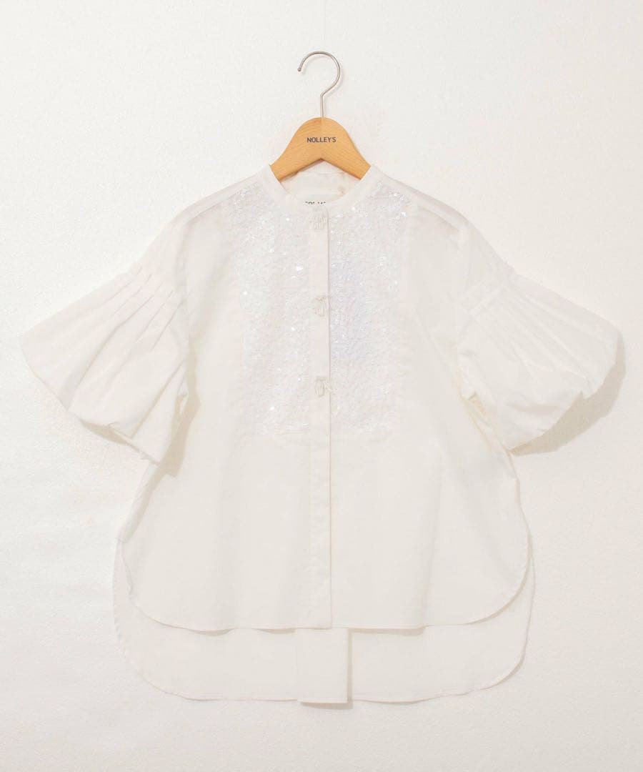 マリリンムーン フリンジビーズモチーフハーフスリーブブラウス