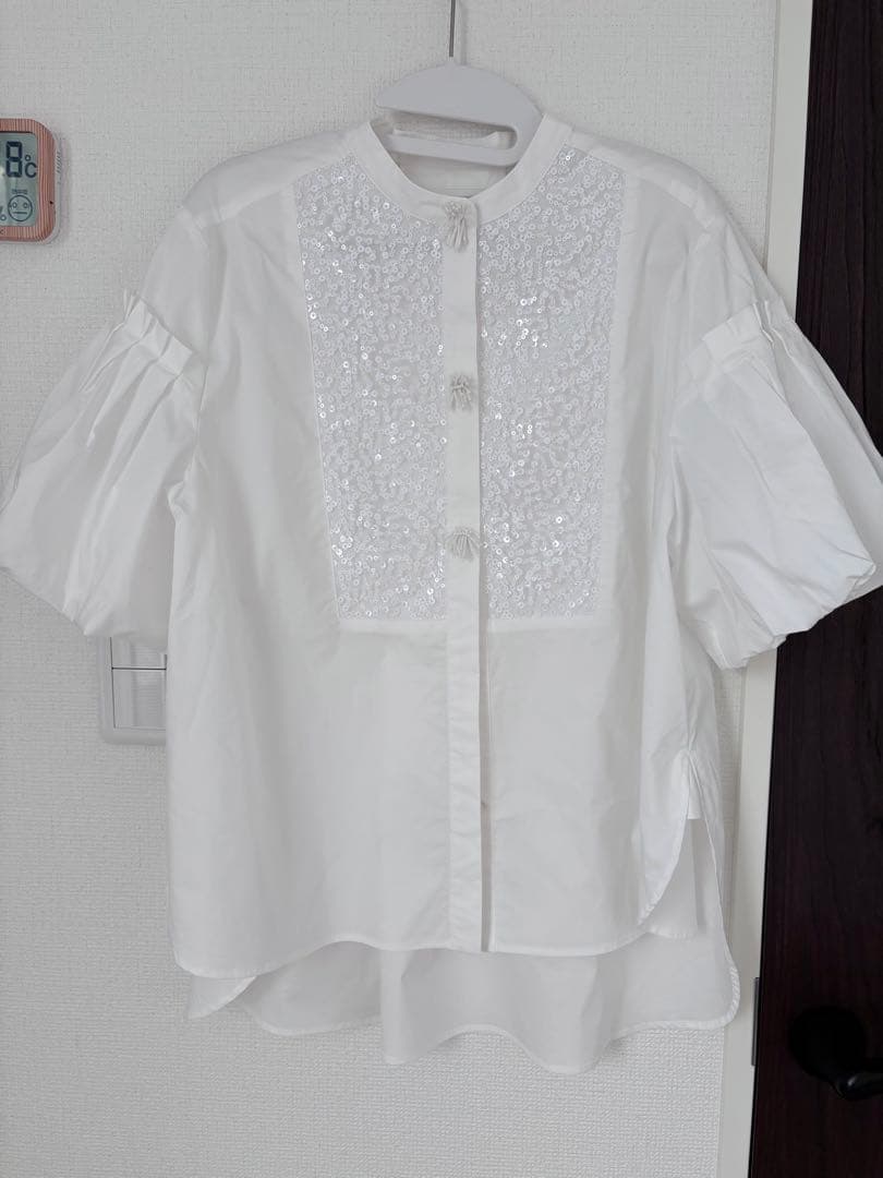 マリリンムーン フリンジビーズモチーフハーフスリーブブラウス