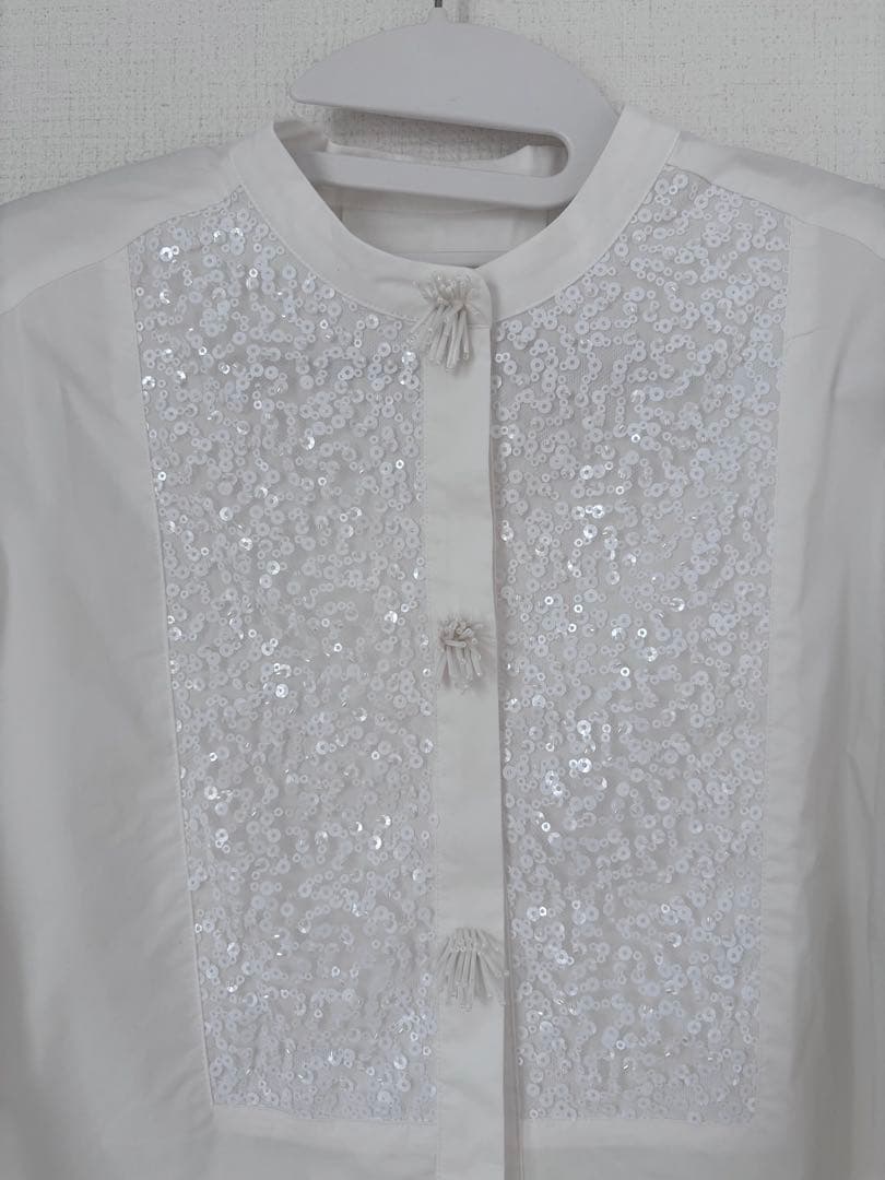 マリリンムーン フリンジビーズモチーフハーフスリーブブラウス