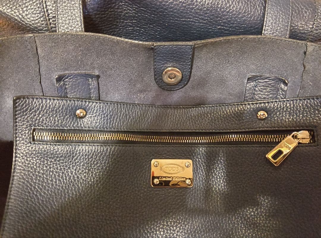 TOD'S ペーパーバッグ　ネイビー レザー トートバッグ