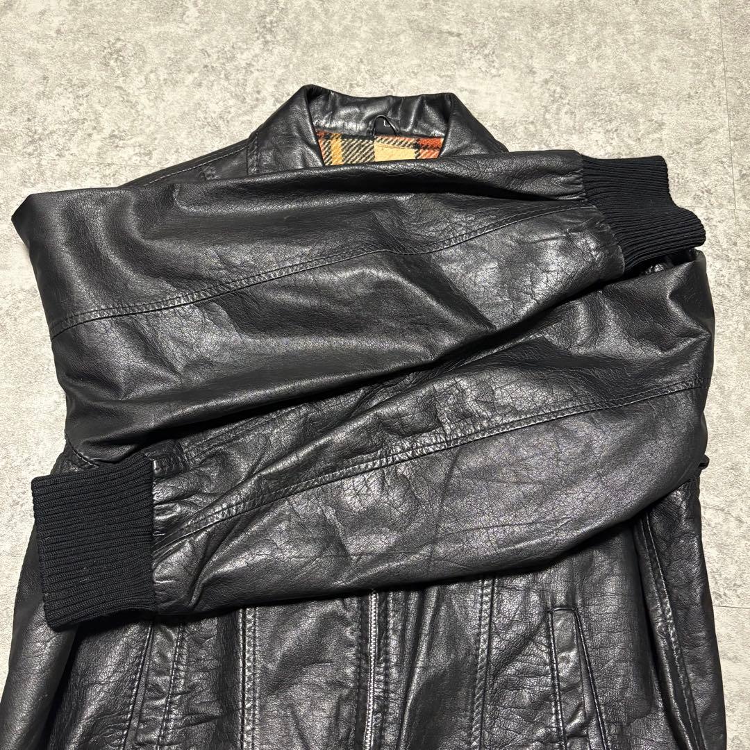 【archive】レザージャケット　ブルゾン　 L チェック柄　短丈　ショート丈