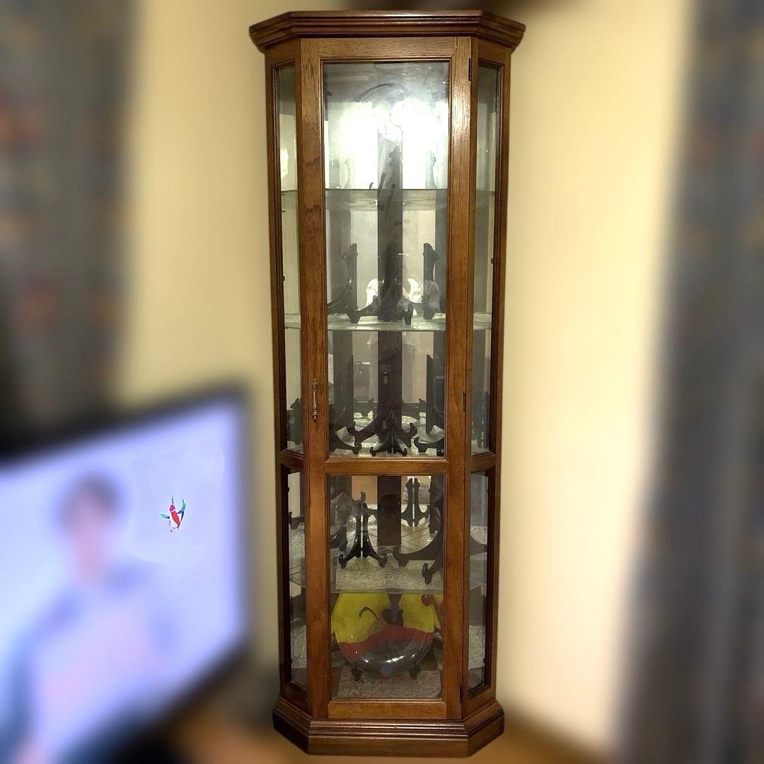 木製コーナーキャビネット ガラス扉付き