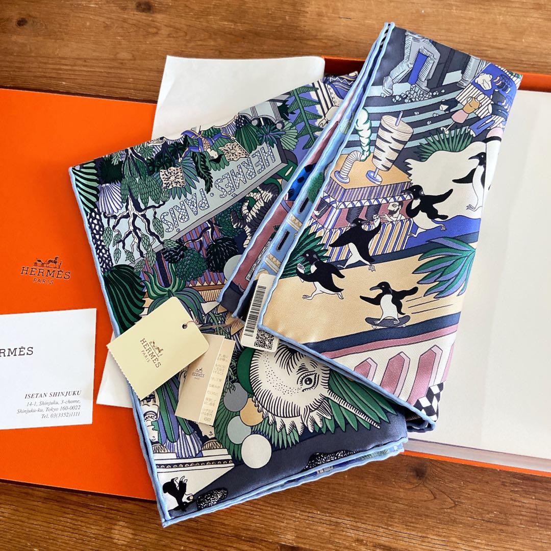 【未使用・タグ付】エルメス カレ90 アニマポリス 伊勢丹新宿店購入 ブルー