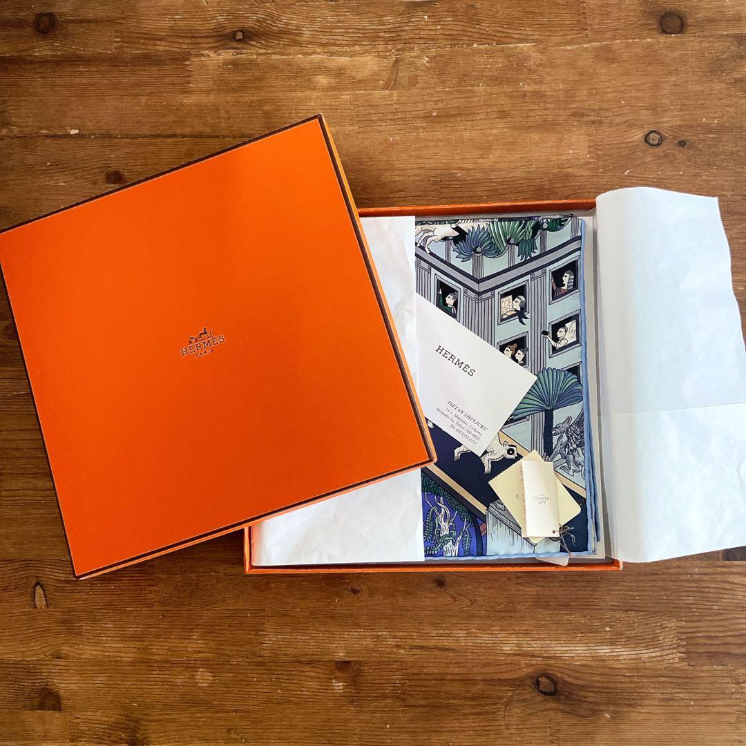 【未使用・タグ付】エルメス カレ90 アニマポリス 伊勢丹新宿店購入 ブルー