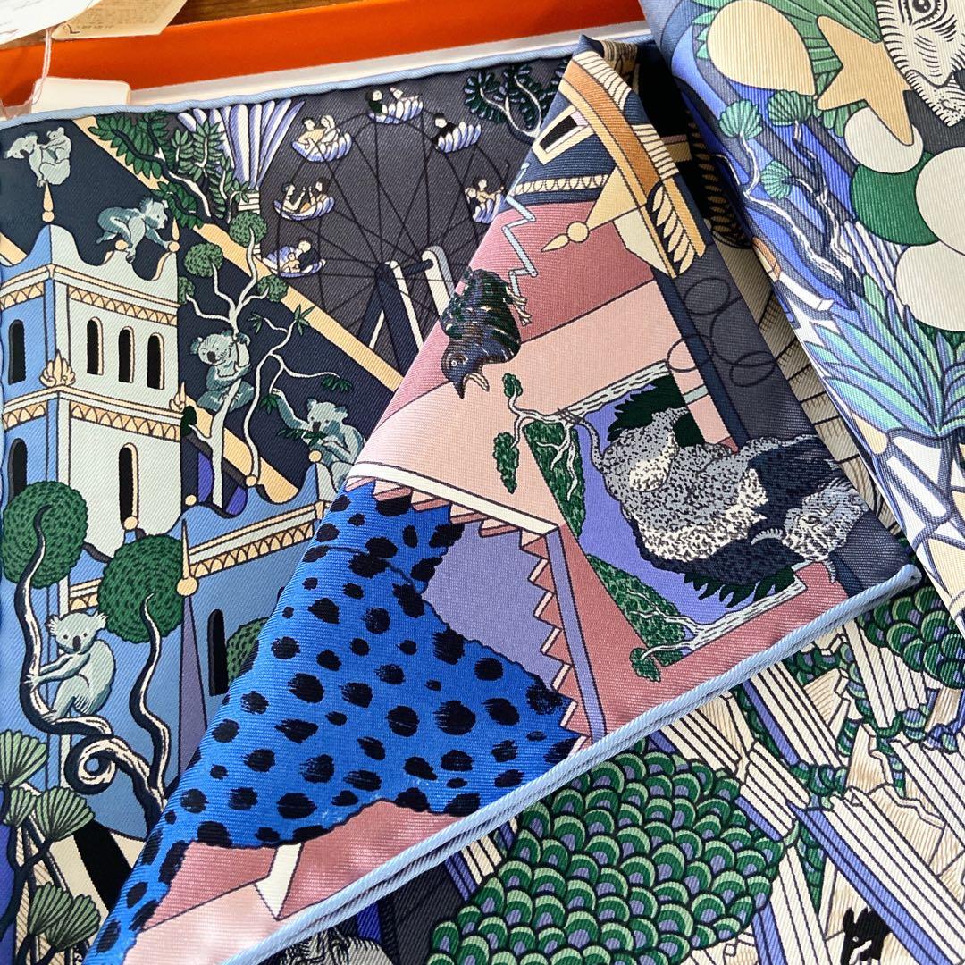 【未使用・タグ付】エルメス カレ90 アニマポリス 伊勢丹新宿店購入 ブルー