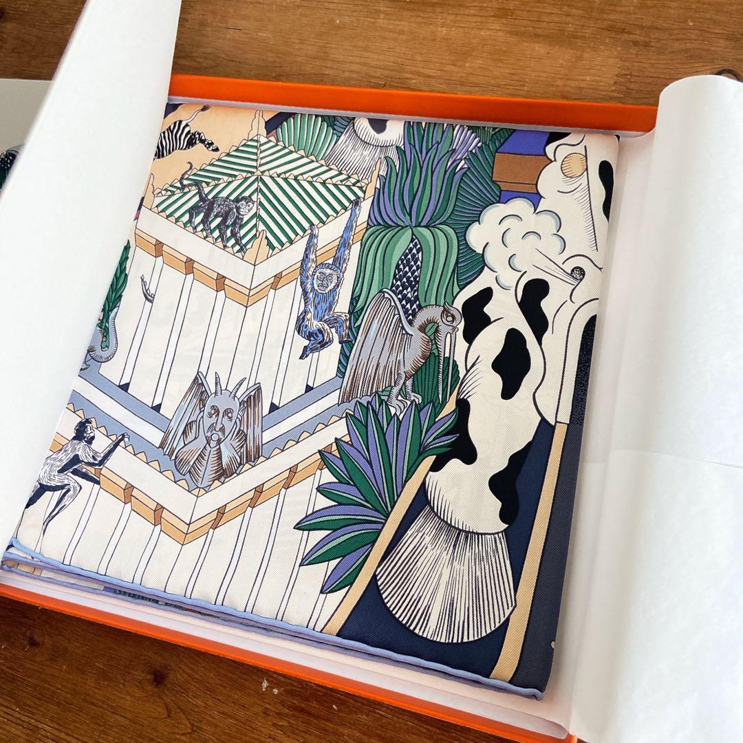 【未使用・タグ付】エルメス カレ90 アニマポリス 伊勢丹新宿店購入 ブルー