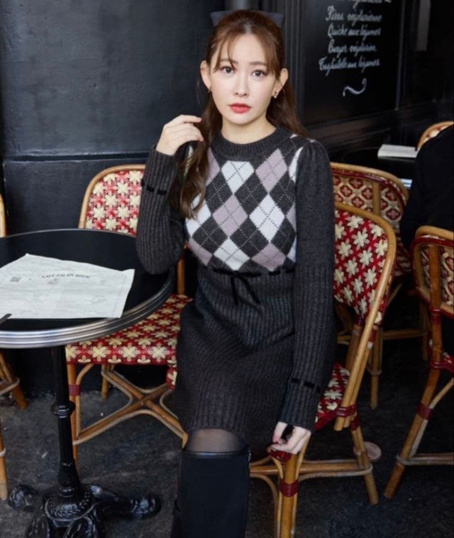 こぼ♡ Moor Argyle Ribbon Knit Dress
