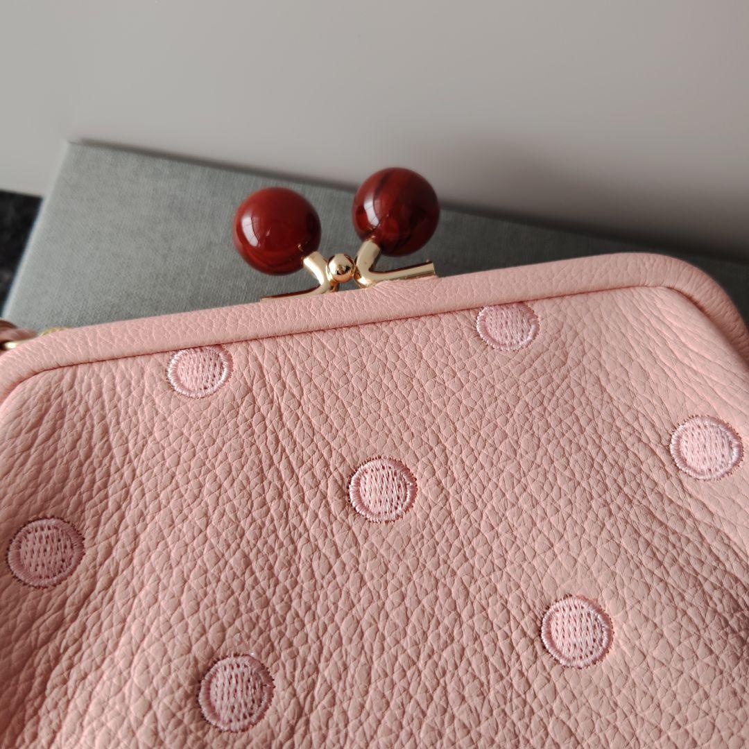 ＊新品未使用perche＊新色ライトピンクドットがま口財布＊ヤギ革