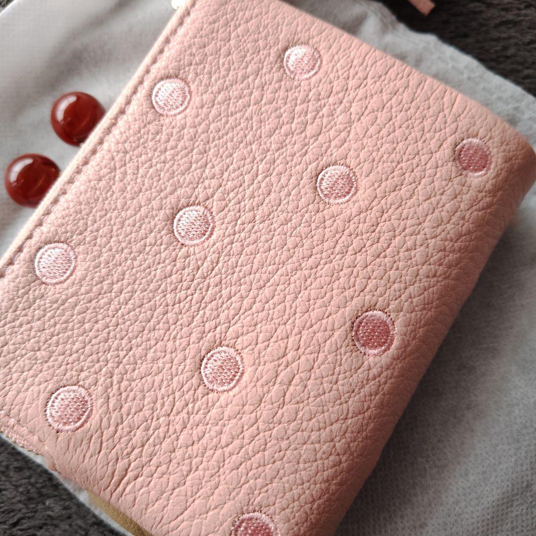 ＊新品未使用perche＊新色ライトピンクドットがま口財布＊ヤギ革