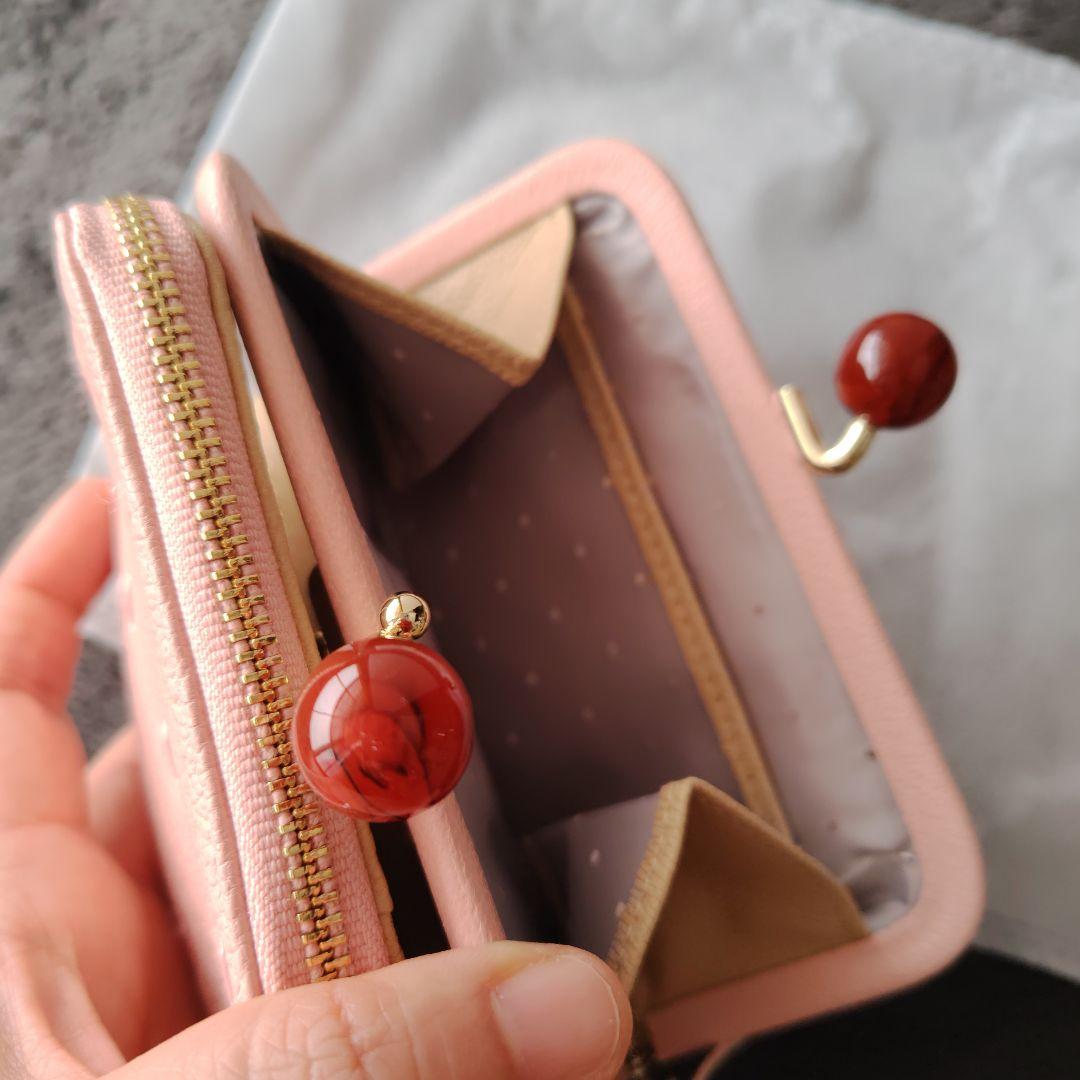 ＊新品未使用perche＊新色ライトピンクドットがま口財布＊ヤギ革