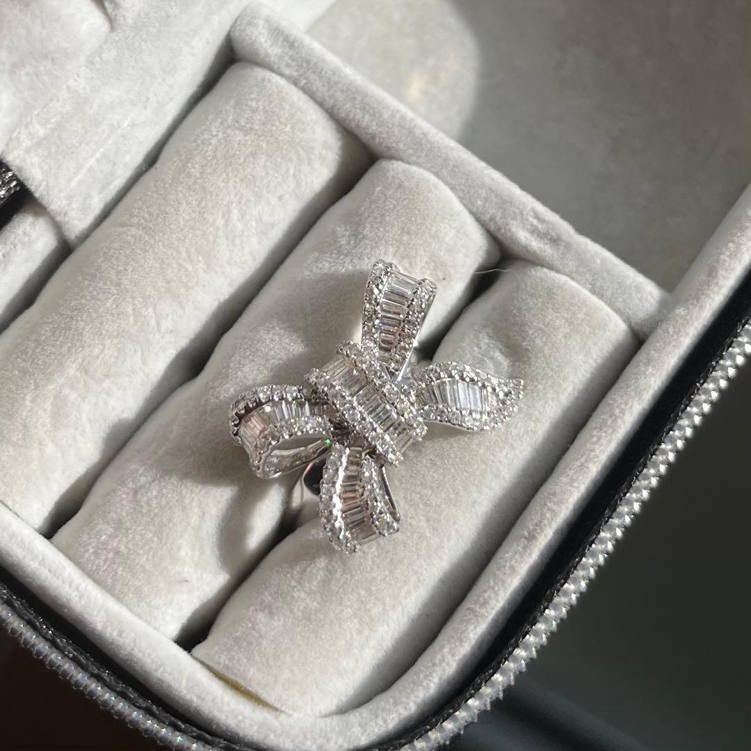 天然ダイヤモンド1 ctリボンモチーフ リング k18 wg