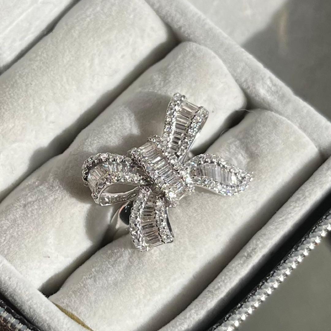 天然ダイヤモンド1 ctリボンモチーフ リング k18 wg