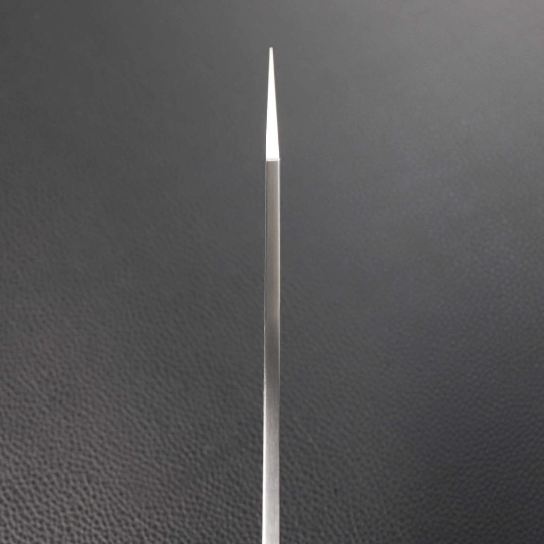 11171切付牛刀7寸ヘアライン仕上げ刃は究極の切れ味両刃包丁黒檀黒水牛角八角柄