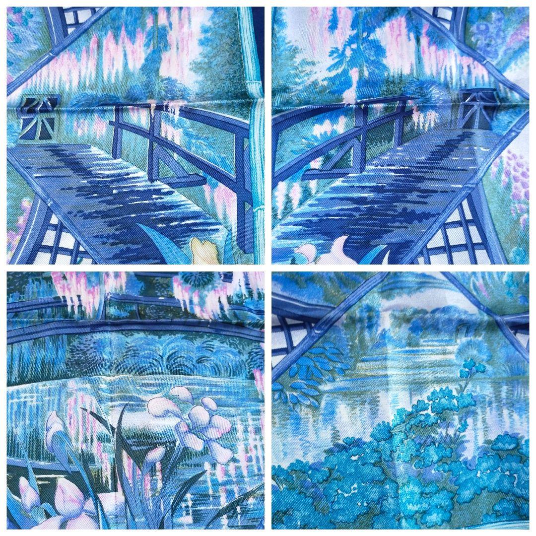 HERMES カレ90　GIVERNY モネの庭 　 花と庭園 ネイビー