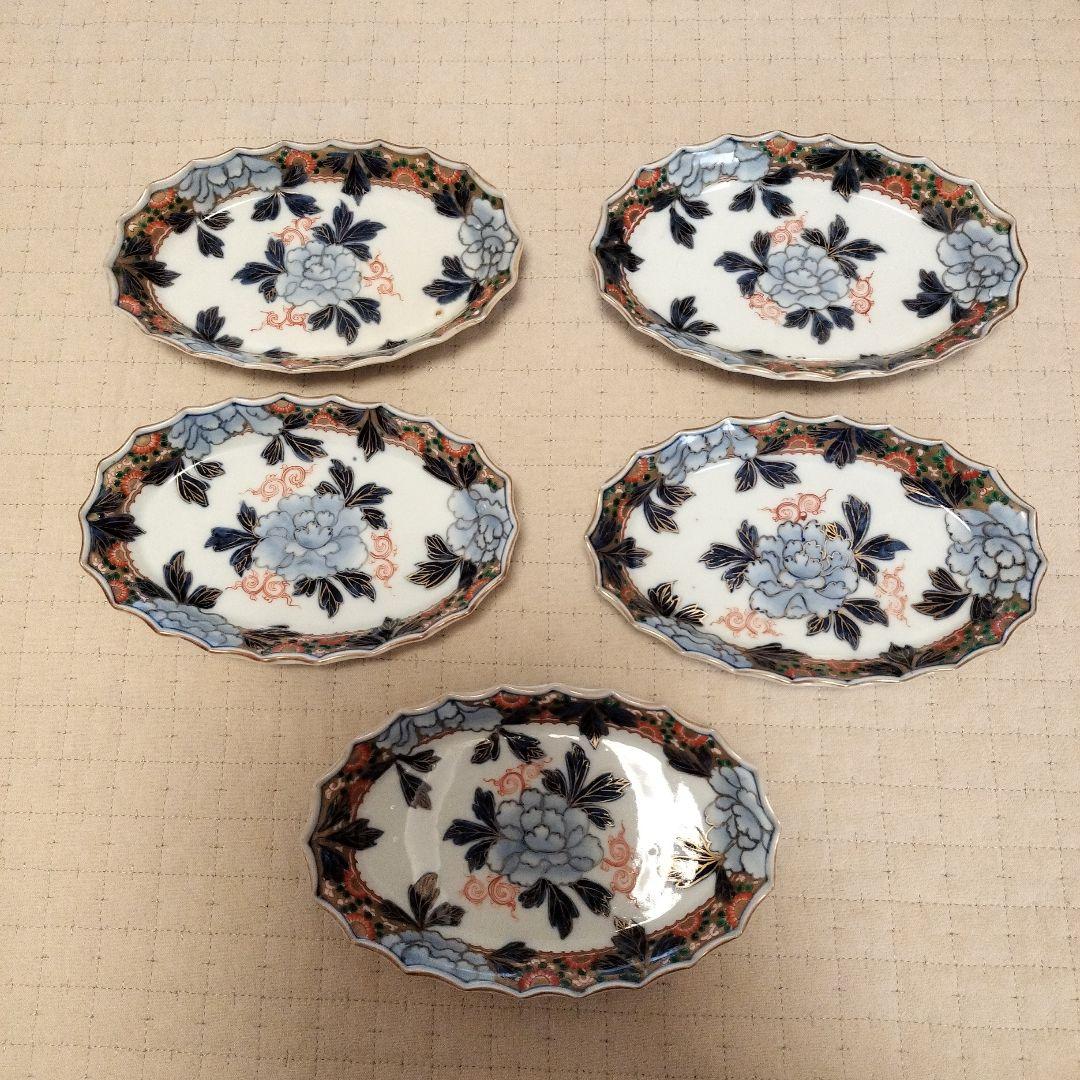 【冨貴長春】花柄 楕円形皿 5枚セット